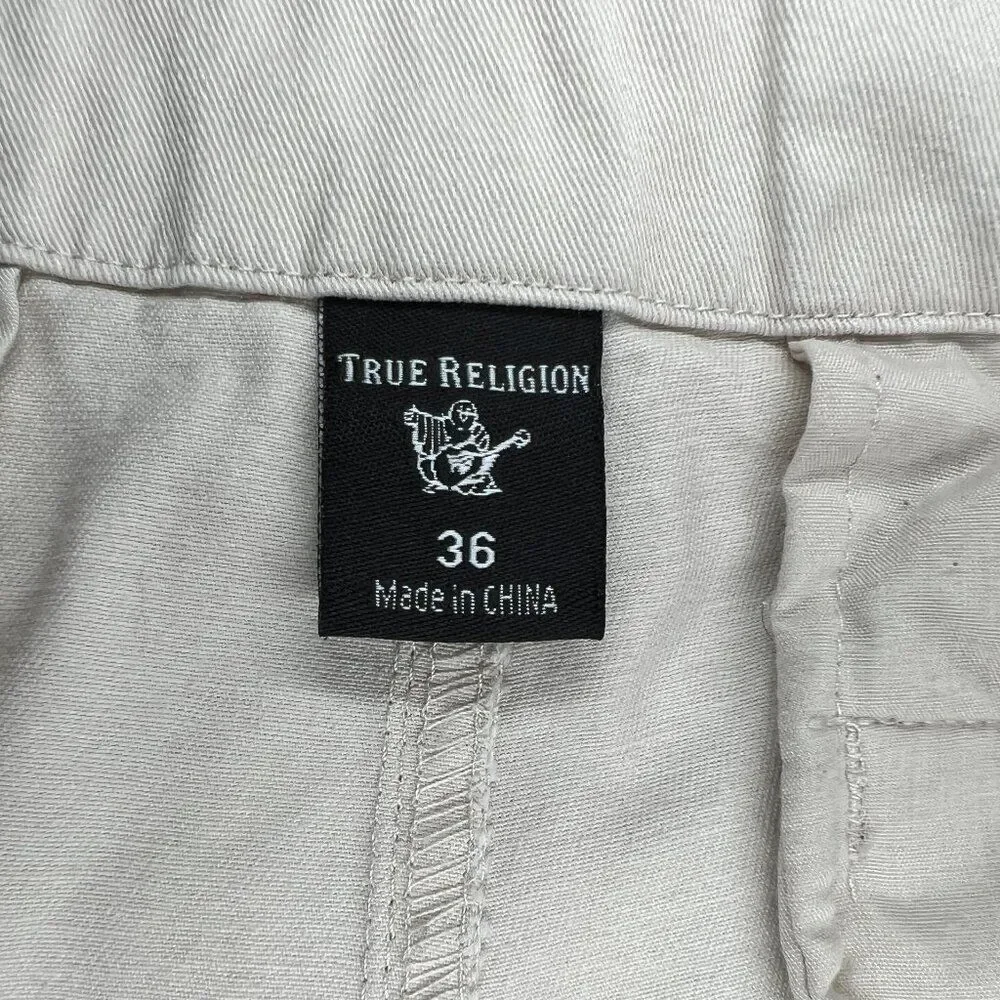 True Religion Cargo Shorts Men's Size 36 Cream Casual Classic Summer Cotton‎